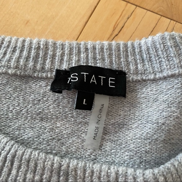 1.STATE fringe sleeve sweater silver heather L NWT - Picture 4 of 7